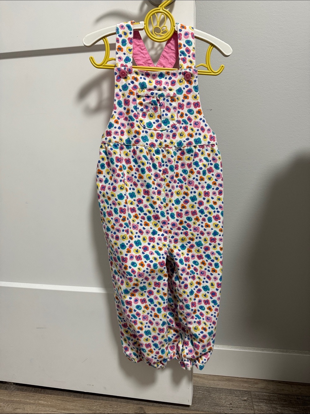 JoJo Maman Bebe White Floral Spot Overalls with Pink Bib